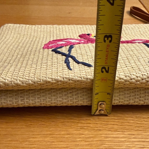 Old Navy Flamingo Embroidered Straw Clutch w/Wristlet - Picture 4 of 6